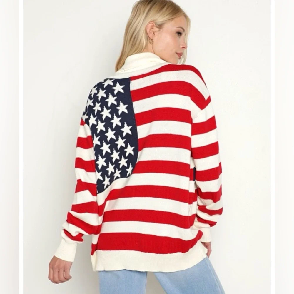Show Me Your Mumu Zippy Cardigan American Flag Knit Patriotic Sweater Size S - Picture 4 of 8